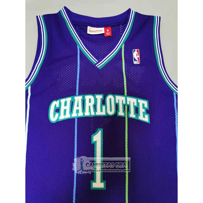 Camiseta Charlotte Hornets Muggsy Bogues NO 1 Mitchell & Ness 1994-95 Violeta
